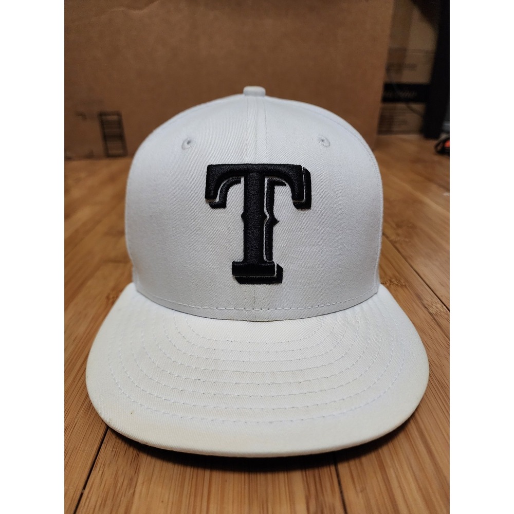 Texas Rangers Hat New Era 59FIFTY Fitted Men 7 1/2 White MLB Baseball Cap 74